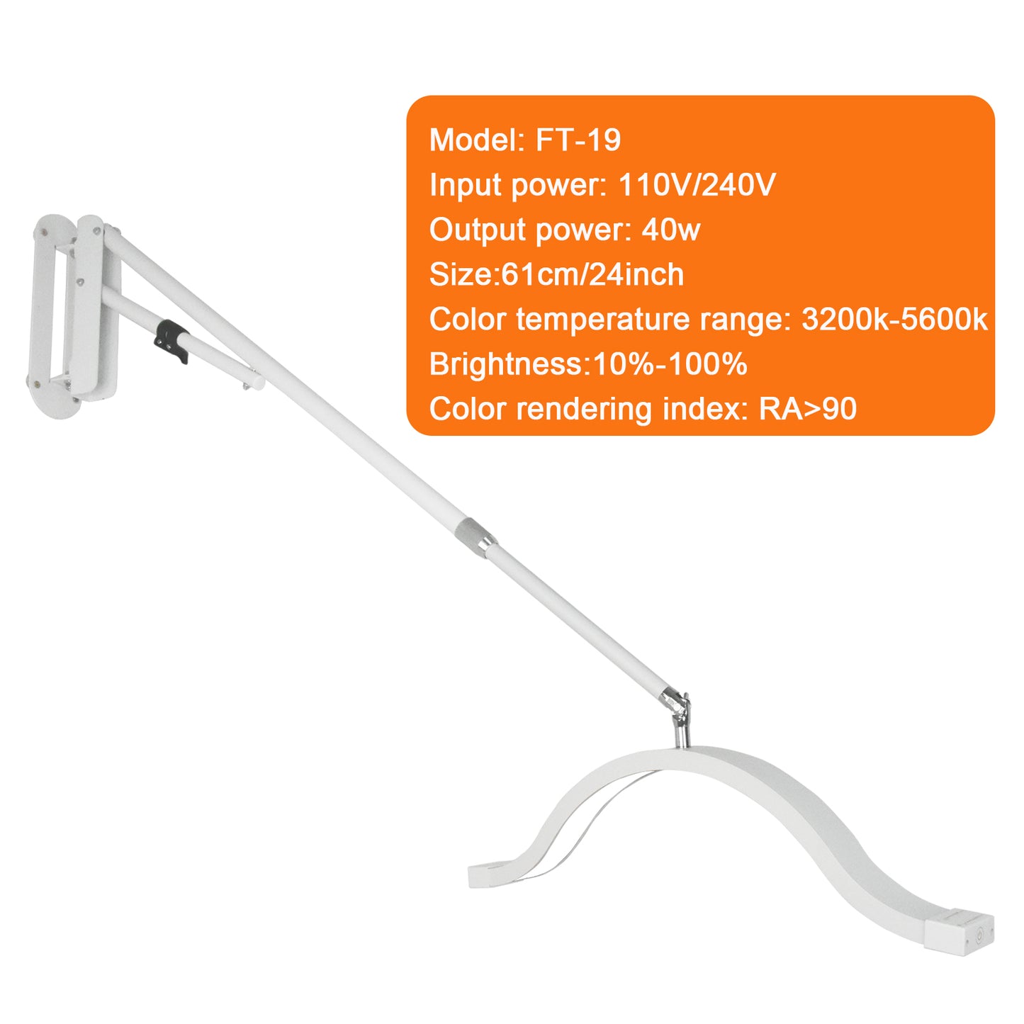 FOSOTO FT - 19 Wall Mount Half Moon Lamp Photograph Fill Light LED Ceiling Light for Barbershop Eyelashes Nail Tattoo Beauty Salon - FOSOTOFOSOTO FT - 19 Wall Mount Half Moon Lamp Photograph Fill Light LED Ceiling Light for Barbershop Eyelashes Nail Tattoo Beauty Salon