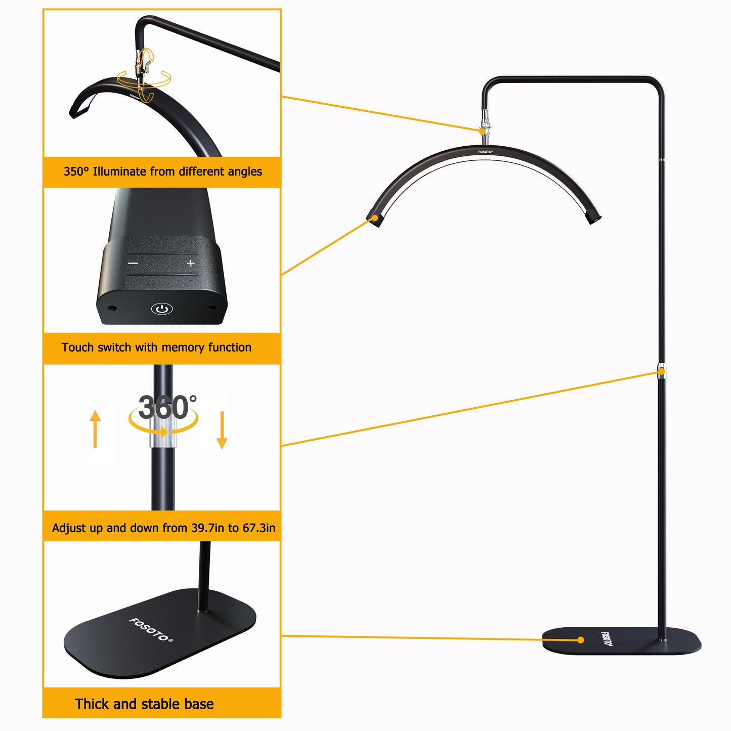 FOSOTO FT-Y8II Multi-Directional Lash Light – 45W LED for Beauty Salons & Photography