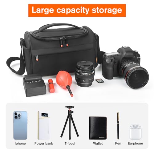 FOSOTO DSLR Camera Bag,Single Shoulder Crossbody Bag Camera Case Compatible for Canon T7 T8 SL3 60D 650D 700D Nikon D5100 D90 D7200 Sony Olympus SLR Mirrorless Cameras and Lenses Water Resistant