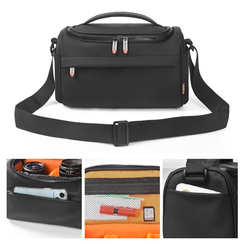 FOSOTO DSLR Camera Bag,Single Shoulder Crossbody Bag Camera Case Compatible for Canon T7 T8 SL3 60D 650D 700D Nikon D5100 D90 D7200 Sony Olympus SLR Mirrorless Cameras and Lenses Water Resistant