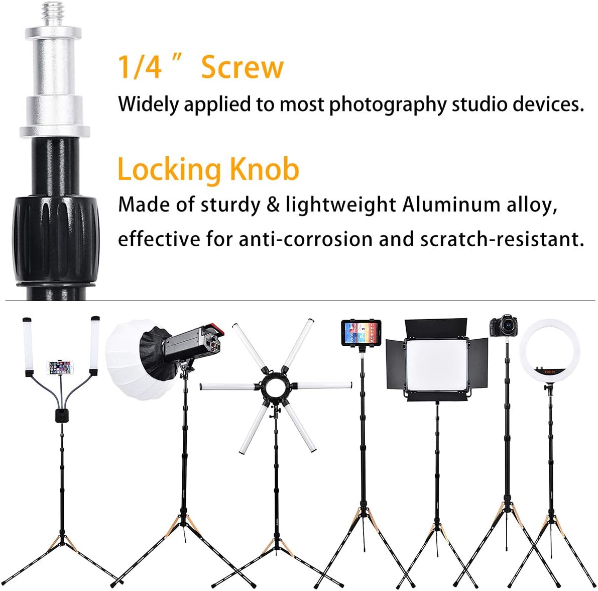 FOSOTO Light Stand 16.7-75.3 inch Aluminum Alloy Photography Tripod Stand Compatible for Mounting Strobe Light Relfector Softbox Ring Light Monolight Photographic Stand with Carry Bag