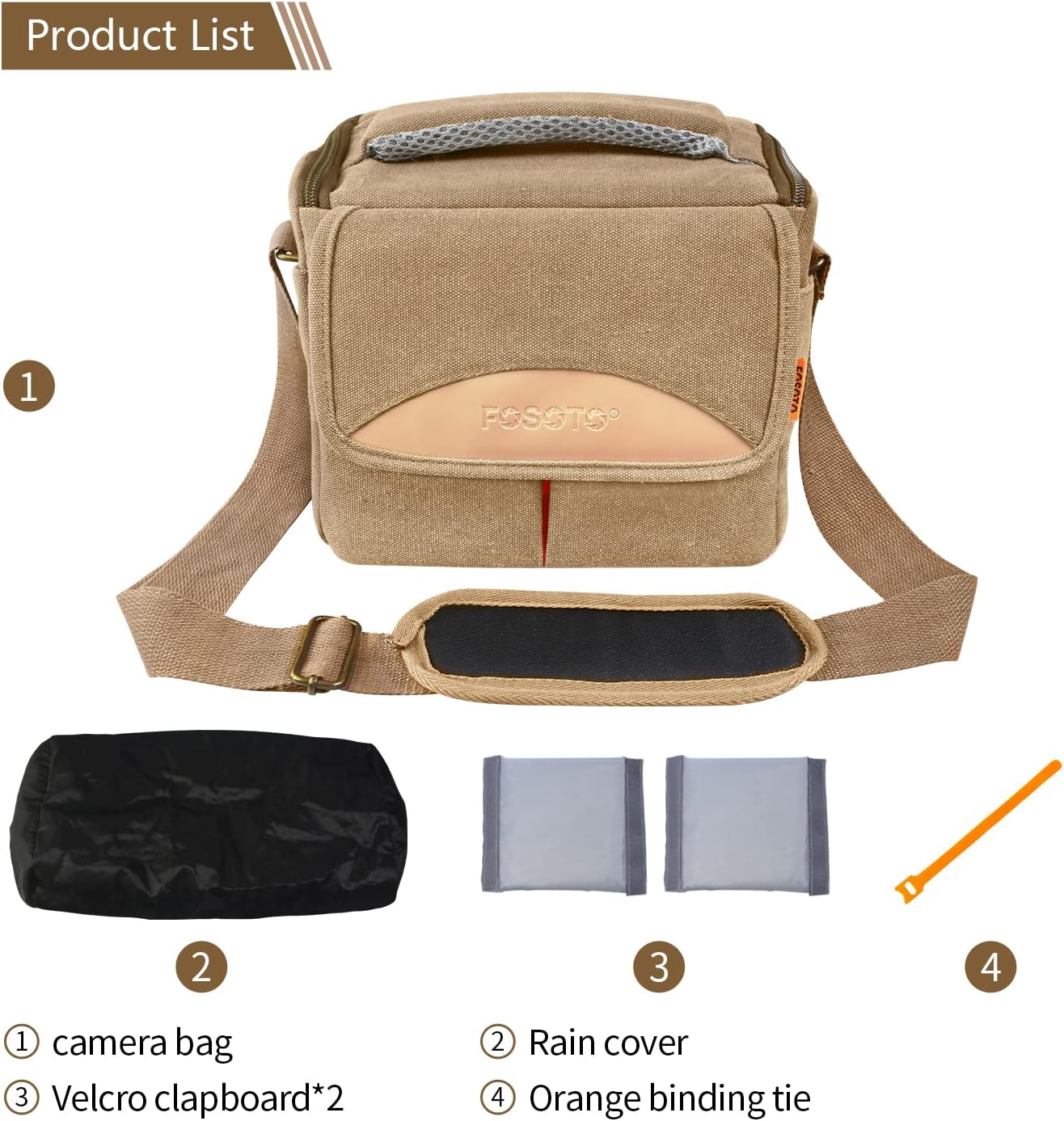 FOSOTO Sacoche à bandoulière antichoc pour appareil photo Canon EOS EOS Rebel T5 T6 T7 T8i T100 SL3 XTi Panasonic G85 G95 GH5 G7KS Olympus OM-D E-M1 DSLR SLR