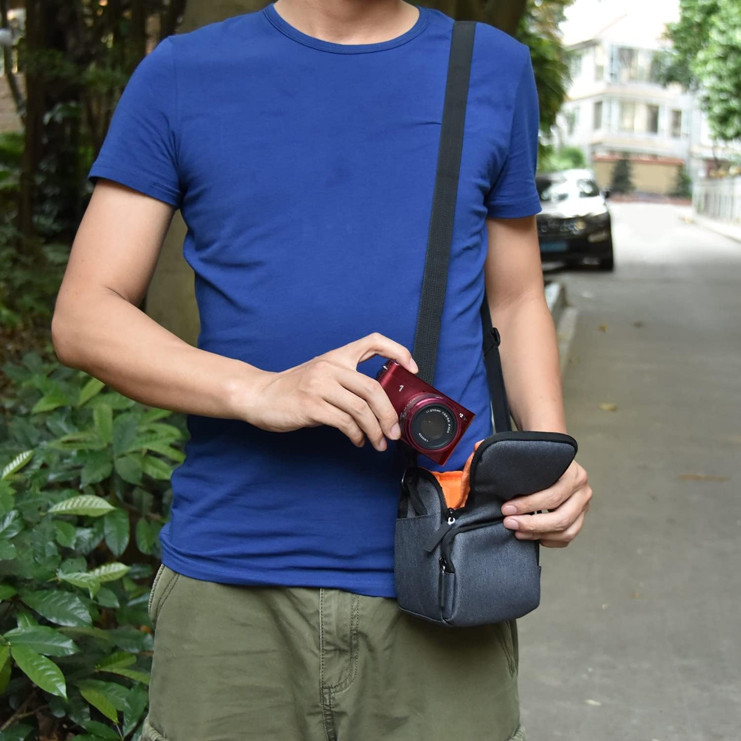 FOSOTO Sacoche pour appareil photo avec bandoulière compatible avec caméscope Canon EOS G7X VIXIA HF R700 R800, Panasonic Lumix DMC-TZ90 TZ80 TZ70 LX100 ZS100 GX7, Sony Nex-7 A6300, Nikon L340 L31 J5, Fujifil