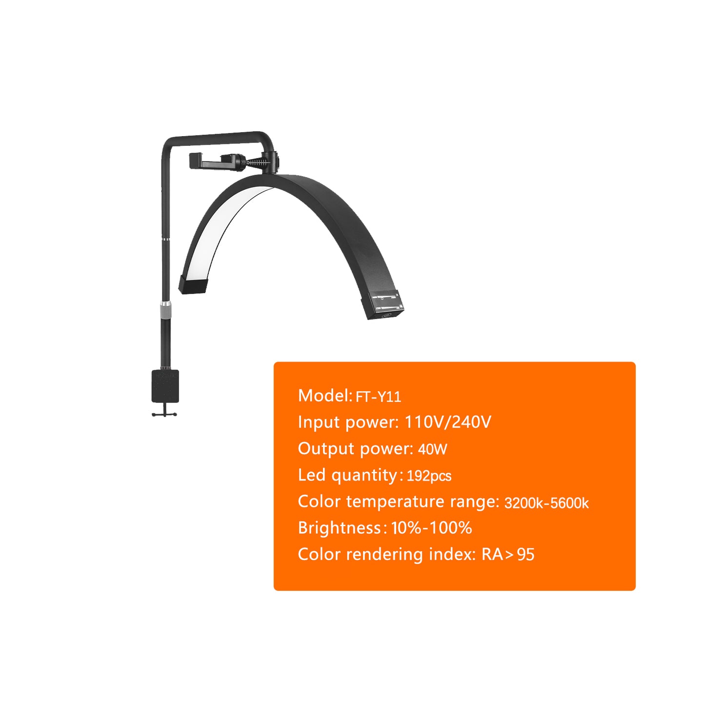 FOSOTO FT - Y11 40W Half - Moon light Led Nail Lamp Desktop Arch Ring Led Lights Manicure Lamp Nail Art Light for Lash Eyelash Extensio - FOSOTOFOSOTO FT - Y11 40W Half - Moon light Led Nail Lamp Desktop Arch Ring Led Lights Manicure Lamp Nail Art Light for Lash Eyelash Extensio