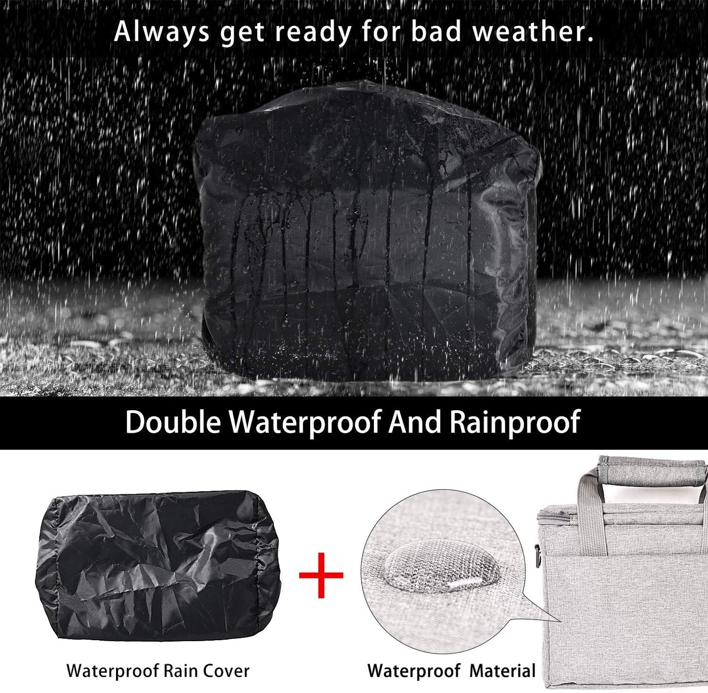 FOSOTO Camera Bag Case with Waterproof Rain Cover Compatible for Nikon D3500 D5600 D7500 D610 Canon EOS 4000D 2000D SL3 T7 M50 M6 SX530 Fujifilm X-T20,Grey