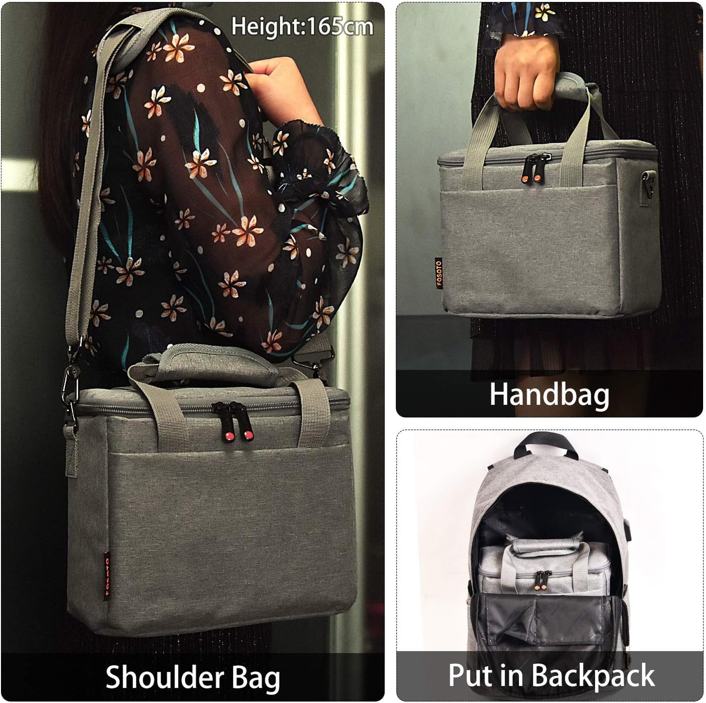 FOSOTO Camera Bag Case with Waterproof Rain Cover Compatible for Nikon D3500 D5600 D7500 D610 Canon EOS 4000D 2000D SL3 T7 M50 M6 SX530 Fujifilm X-T20,Grey