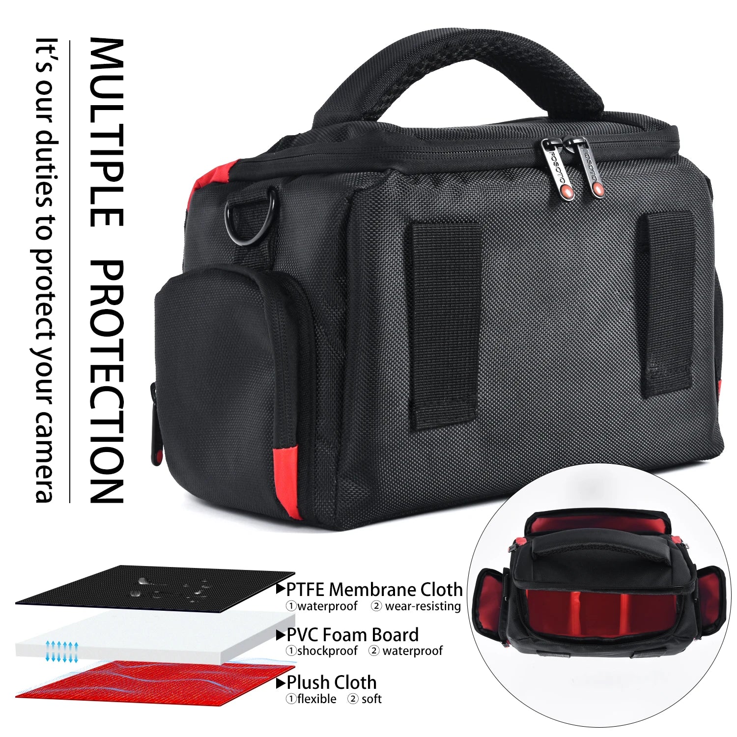 FOSOTO DSLR Camera Shoulder Bag Case Compatible for Canon EOS Rebel T7 T6 4000D 80D 90D 6D Mark II,Nikon D3500 D3400 D5600 D60 D750,Sony SLR and Lenses (Large) - FOSOTOFOSOTO DSLR Camera Shoulder Bag Case Compatible for Canon EOS Rebel T7 T6 4000D 80D 90D 6D Mark II,Nikon D3500 D3400 D5600 D60 D750,Sony SLR and Lenses (Large)