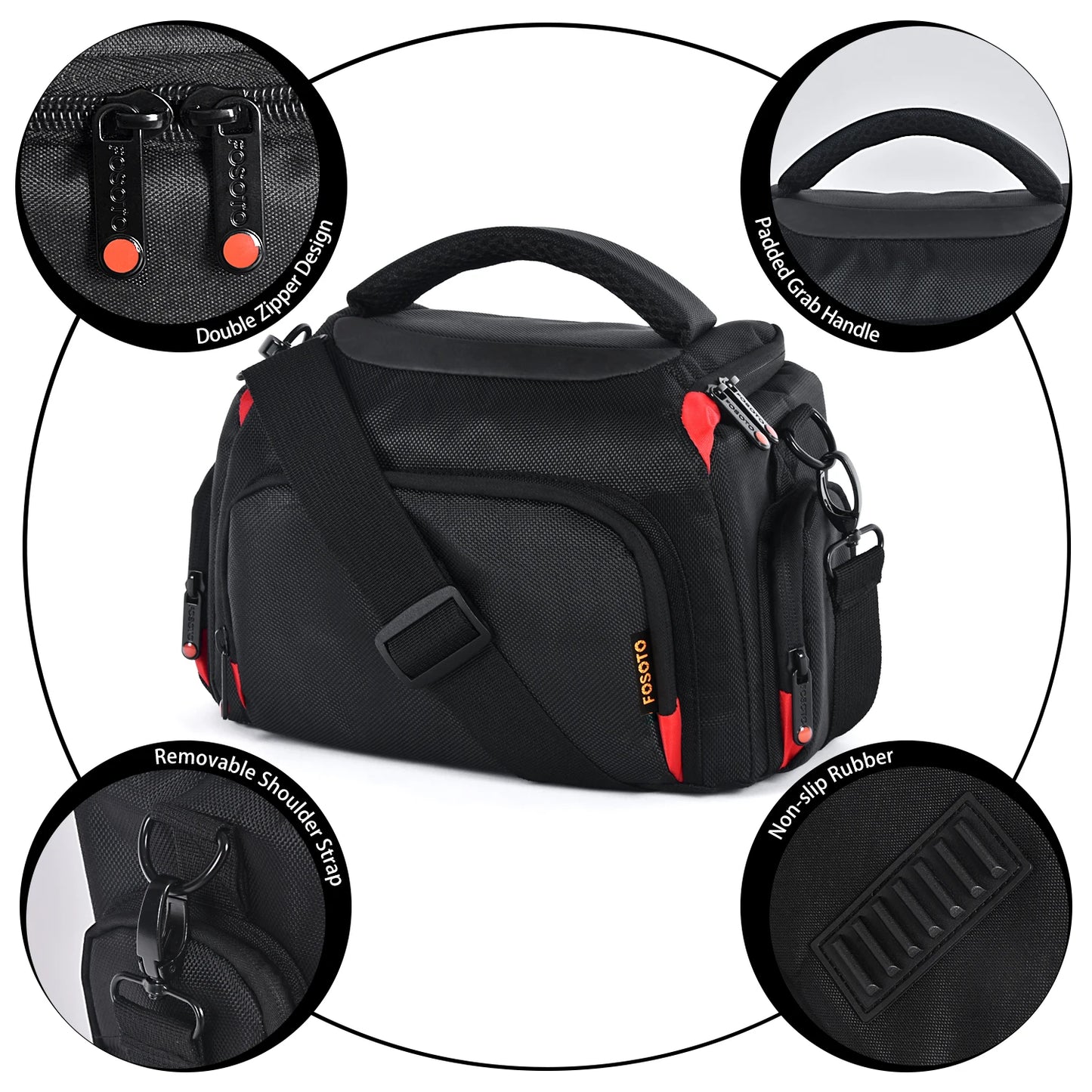 FOSOTO DSLR Camera Shoulder Bag Case Compatible for Canon EOS Rebel T7 T6 4000D 80D 90D 6D Mark II,Nikon D3500 D3400 D5600 D60 D750,Sony SLR and Lenses (Large) - FOSOTOFOSOTO DSLR Camera Shoulder Bag Case Compatible for Canon EOS Rebel T7 T6 4000D 80D 90D 6D Mark II,Nikon D3500 D3400 D5600 D60 D750,Sony SLR and Lenses (Large)