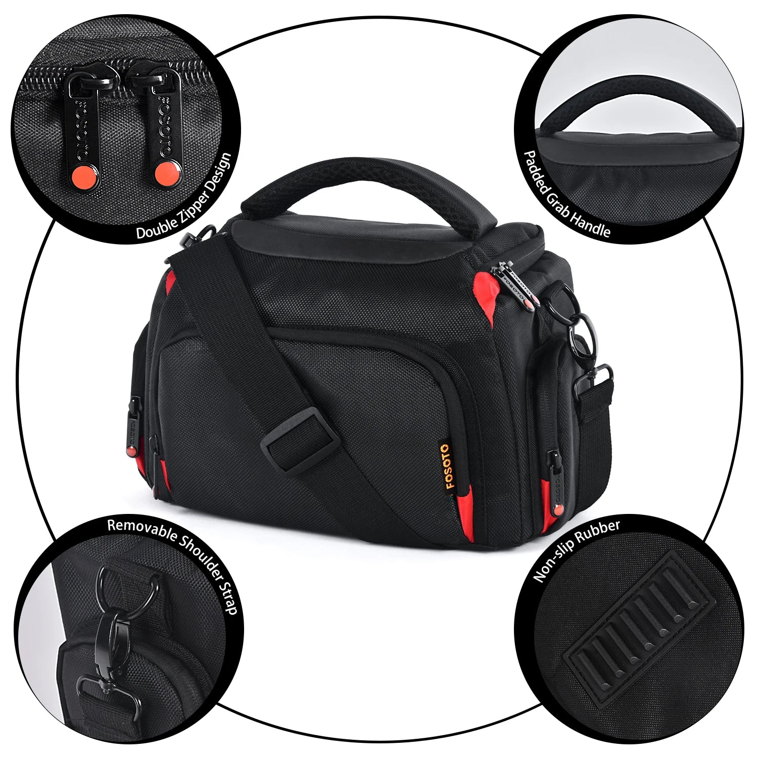 FOSOTO DSLR Camera Shoulder Bag Case Compatible for Canon EOS Rebel T7 T6 4000D 80D 90D 6D Mark II,Nikon D3500 D3400 D5600 D60 D750,Sony SLR and Lenses (Large) - FOSOTOFOSOTO DSLR Camera Shoulder Bag Case Compatible for Canon EOS Rebel T7 T6 4000D 80D 90D 6D Mark II,Nikon D3500 D3400 D5600 D60 D750,Sony SLR and Lenses (Large)