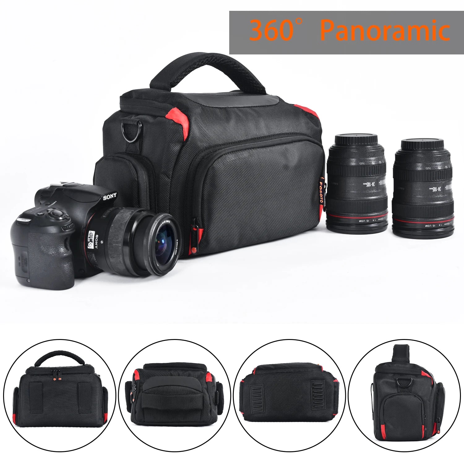 FOSOTO DSLR Camera Shoulder Bag Case Compatible for Canon EOS Rebel T7 T6 4000D 80D 90D 6D Mark II,Nikon D3500 D3400 D5600 D60 D750,Sony SLR and Lenses (Large) - FOSOTOFOSOTO DSLR Camera Shoulder Bag Case Compatible for Canon EOS Rebel T7 T6 4000D 80D 90D 6D Mark II,Nikon D3500 D3400 D5600 D60 D750,Sony SLR and Lenses (Large)