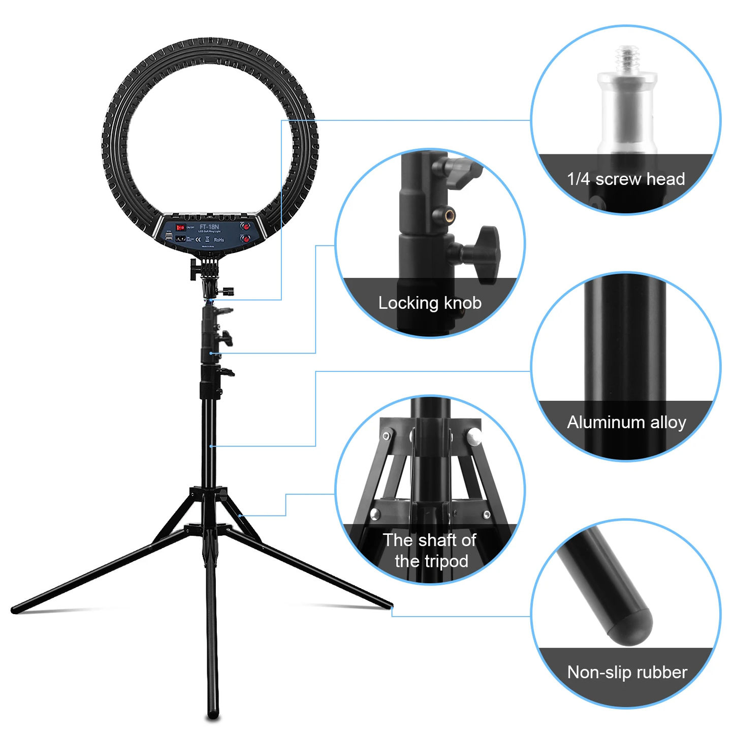 FOSOTO FT-18N Dimmable LED Ring Light 55W Photography Lighting Kit with Tripod Stand for Phone & Live Streaming