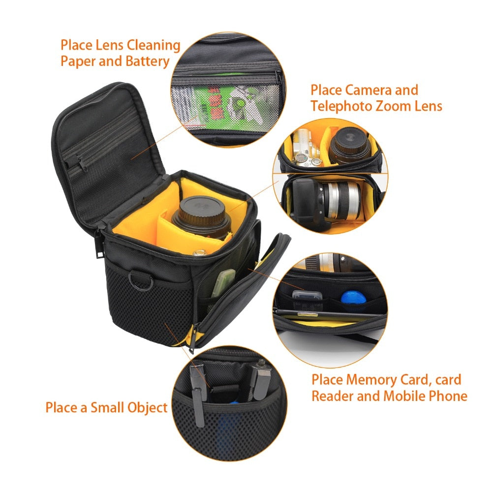 Sac à bandoulière fosoto pour appareil photo reflex numérique avec housse de pluie étanche pour Canon Nikon SLR D3400 D3100