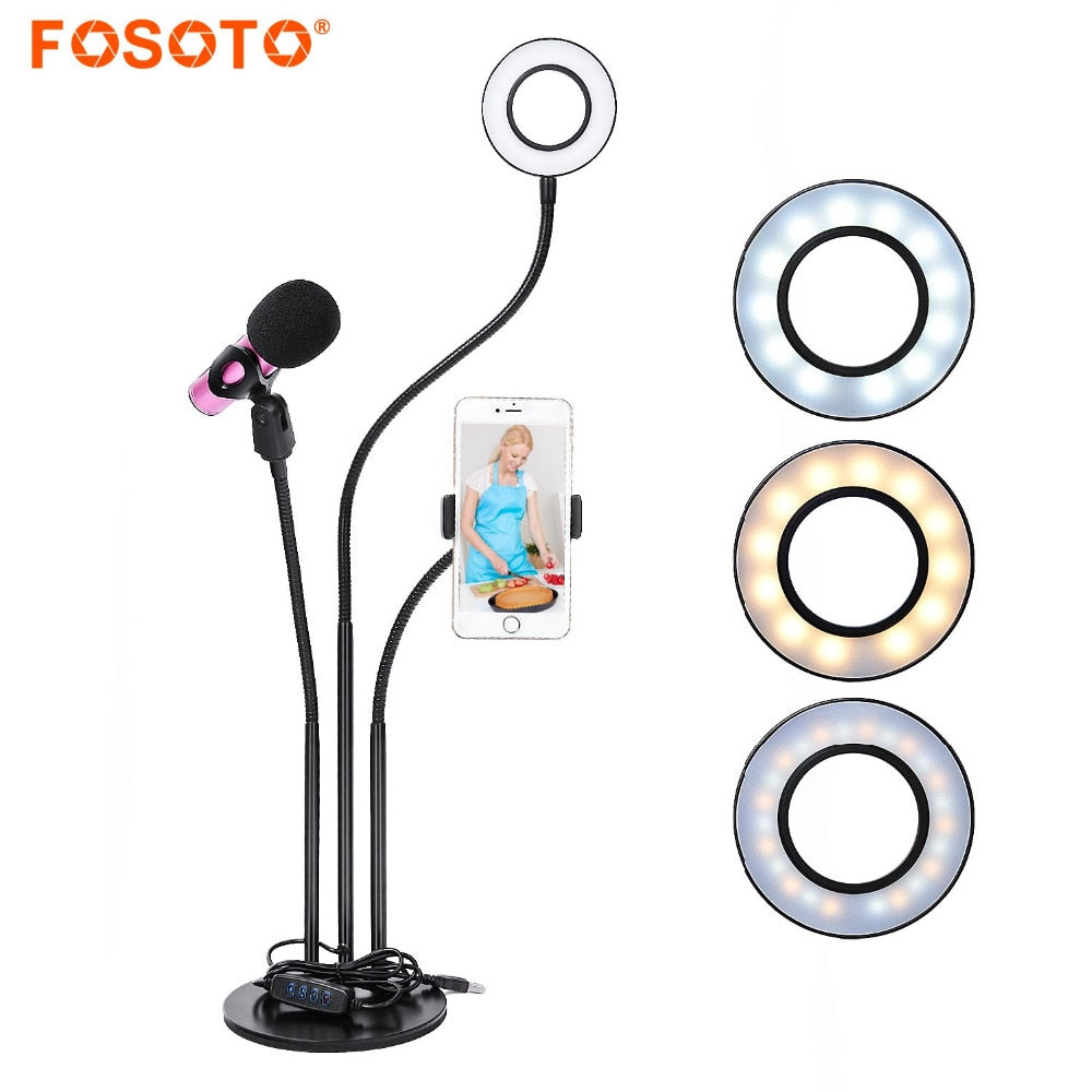 Fosoto-Anillo de luz Led para Selfie, lámpara y soporte para