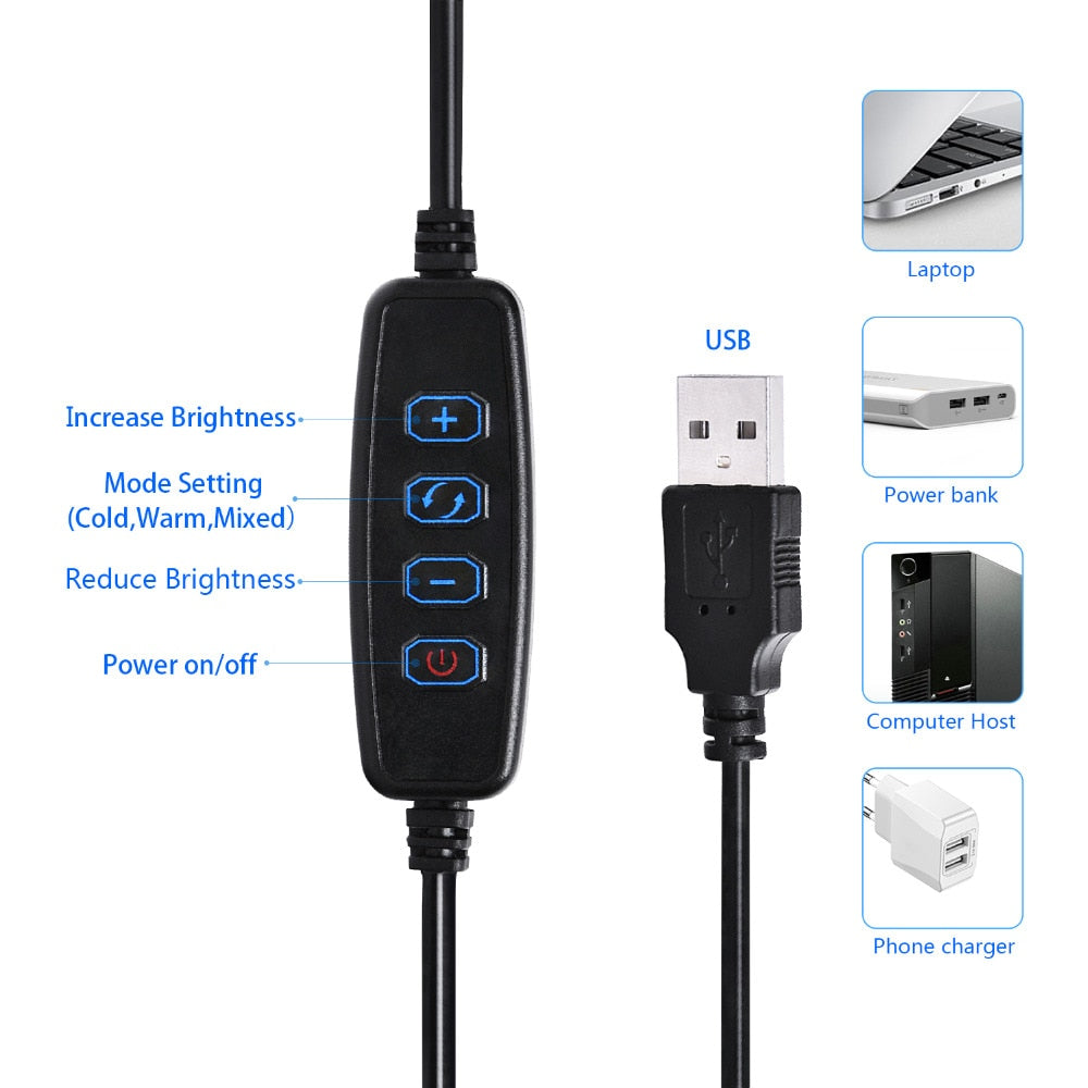 fosoto Led Selfie Ring Light Lamp&Phone Holder Phone Photo Dimmable Camera Video Photographic Lighting For Live Stream Makeup