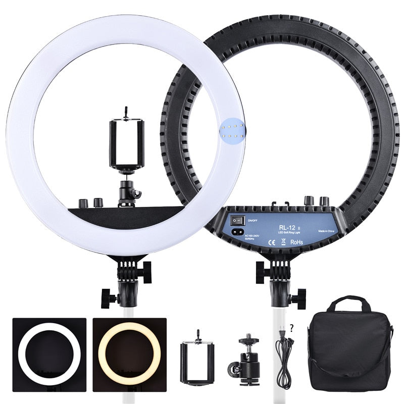 fosoto RL-12II Bi-color 3200-5500K Dimmable fotografické světlo Studio make-up Led Ring Light Lampa pro fotoaparát Foto Studio Telefon
