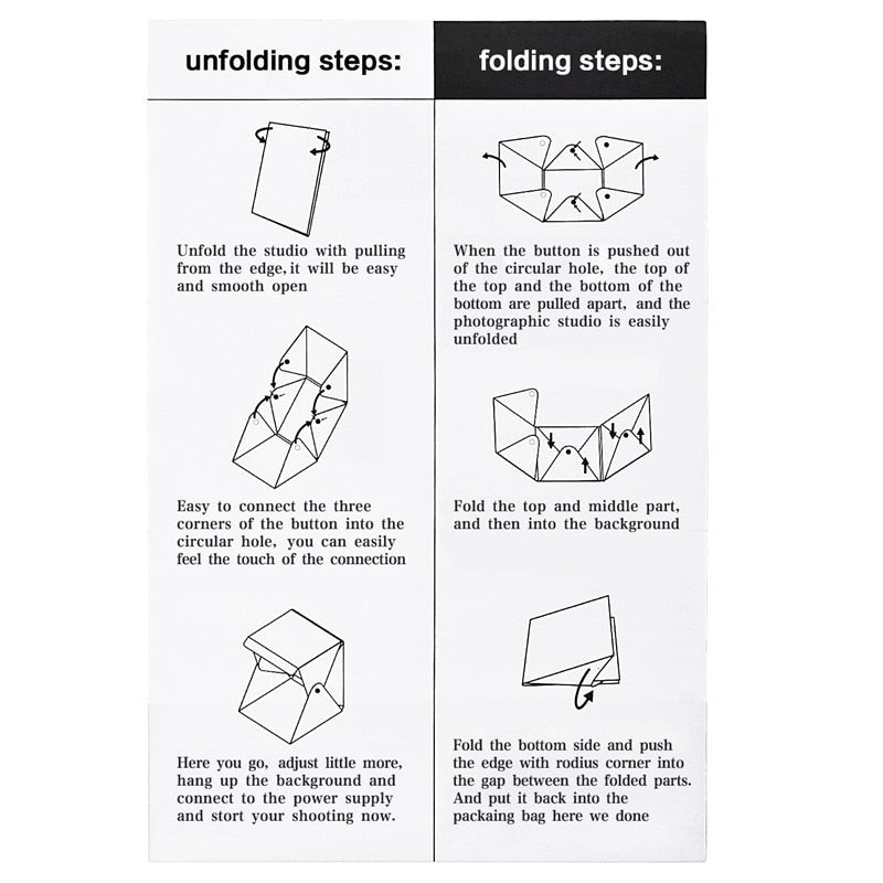 fosoto Portable LED Light Folding Studio Diffuse Soft Box 24cm 9" Black White Mini Photography Background Photo Studio lightbox