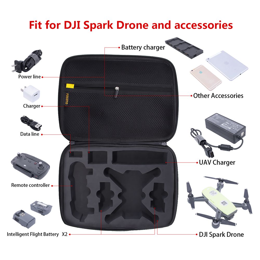 Fusitu Carrying Case Waterproof Portable EVA Carry Hard Case Suitcase Travel Storage Handbag for DJI Spark Drone Accessories
