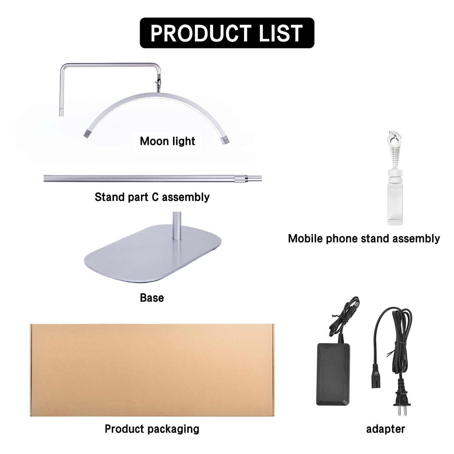 Fosoto 28inch 45W New Multi-angle Rotation half -Moon Light LED Floor Lash Lamp with Phone Clip for Eyelash Tattoo beauty Salon