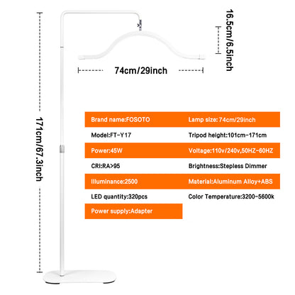 Fosoto Half-Moon 29'' LED Light with Phone Clip – Multifunctional Ring Lamp for Salon, Streaming, Lash & PMU Work
