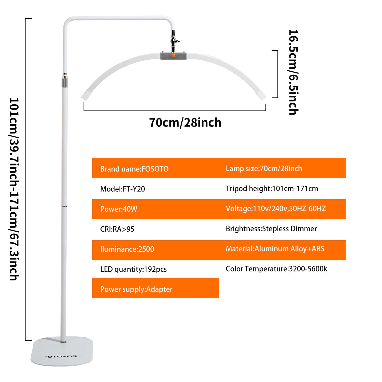 FOSOTO Foldable 2 in 1 Half Moon Light with Mirror, Flicker-Free, CRI 95+ Beauty Lamp