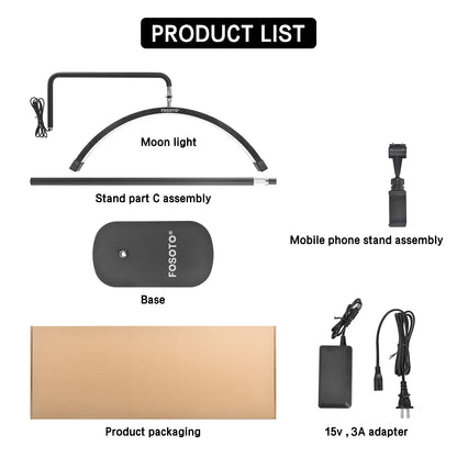 Fosoto FT-Y16 Multiple Half-Moon Light LED Light Photography Ring Light With Tripod Stand For Beauty Eyelash Makeup Tattoo TikTok Video