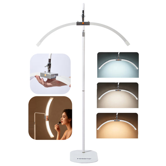 FOSOTO Foldable 2 in 1 Half Moon Light with Mirror, Flicker-Free, CRI 95+ Beauty Lamp