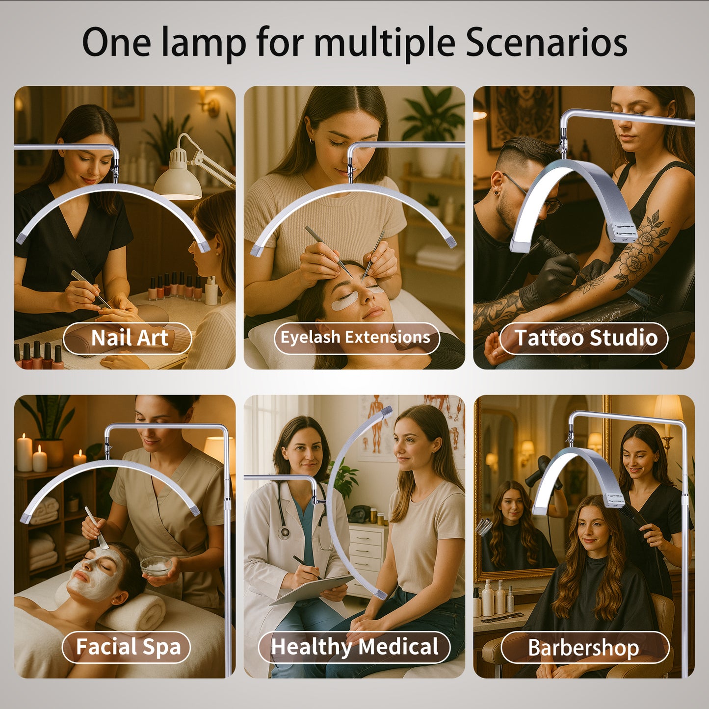 Fosoto 28inch 45W New Multi-angle Rotation half -Moon Light LED Floor Lash Lamp with Phone Clip for Eyelash Tattoo beauty Salon