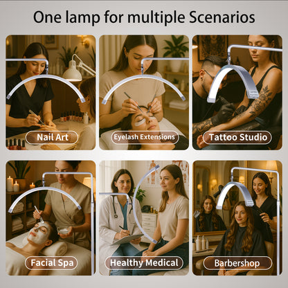 Fosoto 28inch 45W New Multi-angle Rotation half -Moon Light LED Floor Lash Lamp with Phone Clip for Eyelash Tattoo beauty Salon