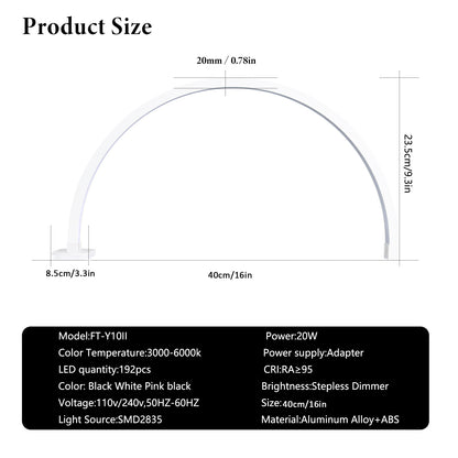 Fosoto FT-Y10II 20W Led Nail Table Lamp Manicure Fill Light Half Moon Desk Light With Phone Holder For Lashes Nail