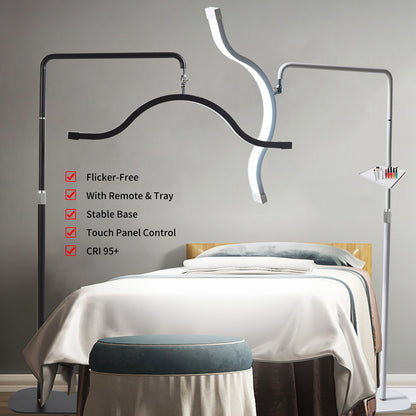 Fosoto FT-Y17 29'' LED Lash Light with Magnetic Remote & Tray, 45W Half Moon Floor Lamp for Eyelash, Makeup & Tattoo