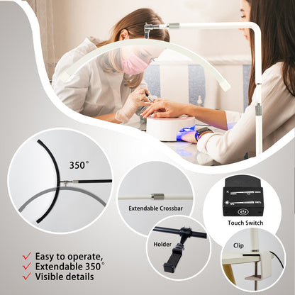 Fosoto 25inch LED Nail light Desk Lamp with Fixing clip, 3 Color Stepless Dimming Eye Protection Flexible Rotating Lamp Head for Beauty Manicure Shop