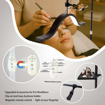 Fosoto FT-Y17 29'' LED Lash Light with Magnetic Remote & Tray, 45W Half Moon Floor Lamp for Eyelash, Makeup & Tattoo