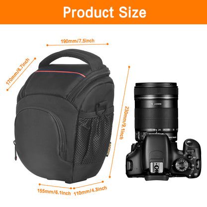 FOSOTO - Bolso bandolera compacto para cámara DSLR compatible con Canon EOS Rebel T6 T7 T8i T100 SL3 XTi 4000D 2000D Nikon D5600 D3400 D3500 Pentax K-70 Olympus E-M10 con funda impermeable para lluvia