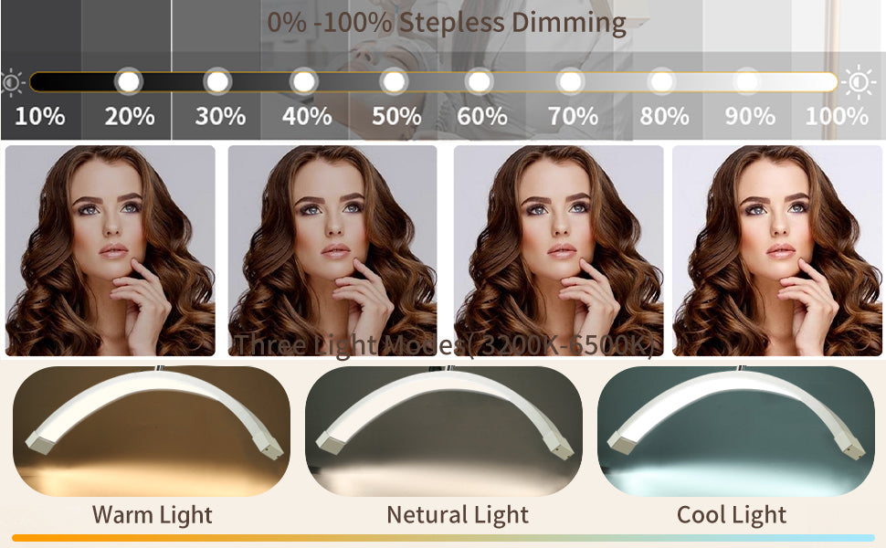 Fosoto 25inch LED Nail light Desk Lamp with Fixing clip, 3 Color Stepless Dimming Eye Protection Flexible Rotating Lamp Head for Beauty Manicure Shop
