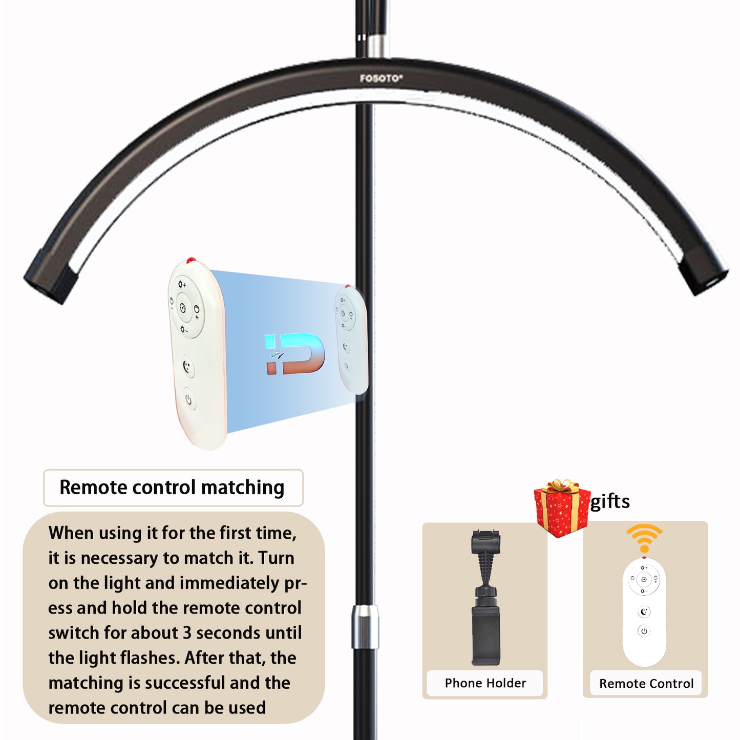 Fosoto Y9 Floor LED Eyelash Half-moon Shaped Fill Light Diamond with Remote control &Tray