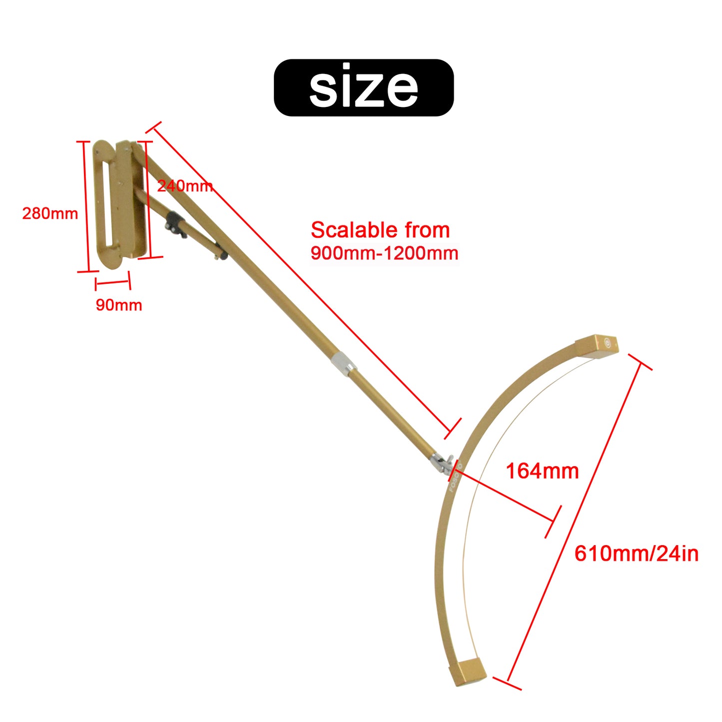 Fosoto 24inch U-shaped Vedio Wall Mounted Half-Moon light Fill light With Diamond For Beauty Salon Lashes Barbershop Nail