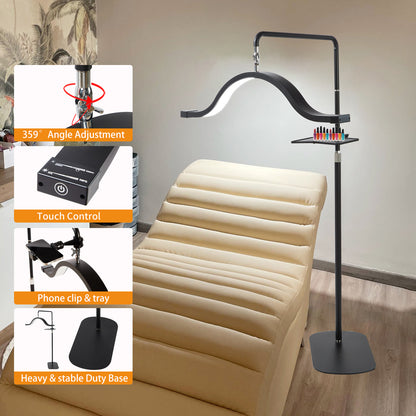 Fosoto FT-Y17 29'' LED Lash Light with Magnetic Remote & Tray, 45W Half Moon Floor Lamp for Eyelash, Makeup & Tattoo