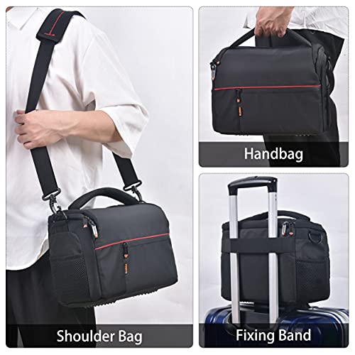 FOSOTO DSLR Camera Shoulder Bag Case Compatible for Canon EOS Rebel T7 T6 T8i SL3 T100 2000D 4000D 60D 80D 750D 90D 5D Nikon D780 D750 D610 D5600 D5300 D7500 D3500 Pentax with Waterproof Rain Cover