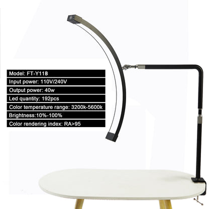 Fosoto 25inch LED Nail light Desk Lamp with Fixing clip, 3 Color Stepless Dimming Eye Protection Flexible Rotating Lamp Head for Beauty Manicure Shop