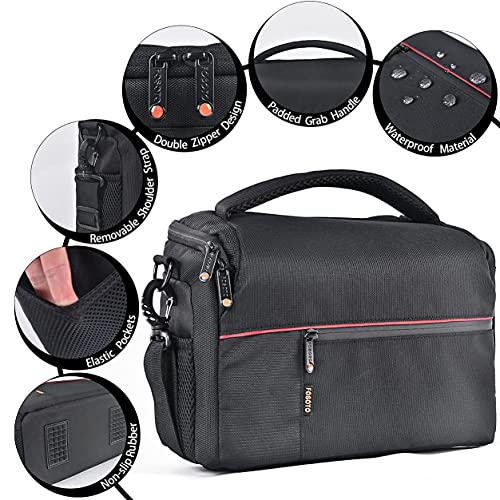 FOSOTO DSLR Camera Shoulder Bag Case Compatible for Canon EOS Rebel T7 T6 T8i SL3 T100 2000D 4000D 60D 80D 750D 90D 5D Nikon D780 D750 D610 D5600 D5300 D7500 D3500 Pentax with Waterproof Rain Cover