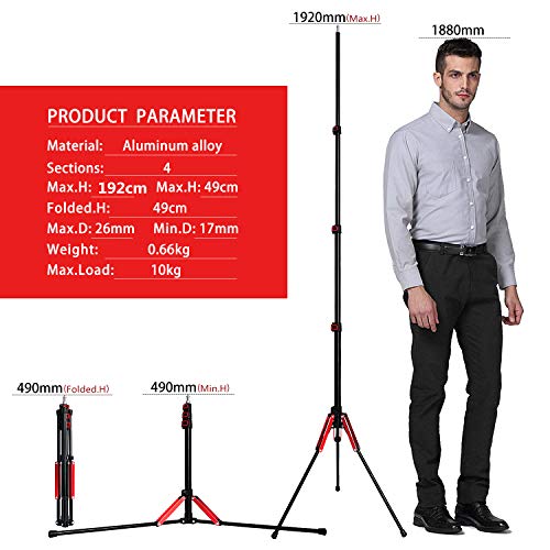 FOSOTO Photography 75" Trépied d'éclairage super léger en alliage d'aluminium Pieds inversés pour anneaux lumineux Réflecteurs Softbox Parapluies Arrière-plans Studio vidéo avec sac de transport