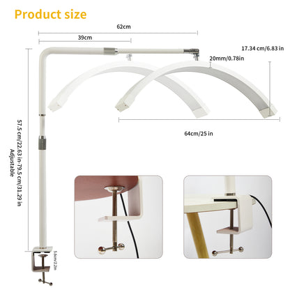 Fosoto 25inch LED Nail light Desk Lamp with Fixing clip, 3 Color Stepless Dimming Eye Protection Flexible Rotating Lamp Head for Beauty Manicure Shop