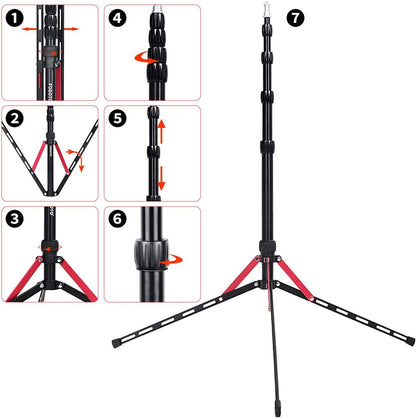 FOSOTO Photography Tripod Stand 6.3 Feet Aluminum Alloy Light Stand Compatible for Digital Cameras Photo Studio Speedlight Ring Light Reflector Samll Softbox Flash Umbrella Lightstand with 1/4 Screw