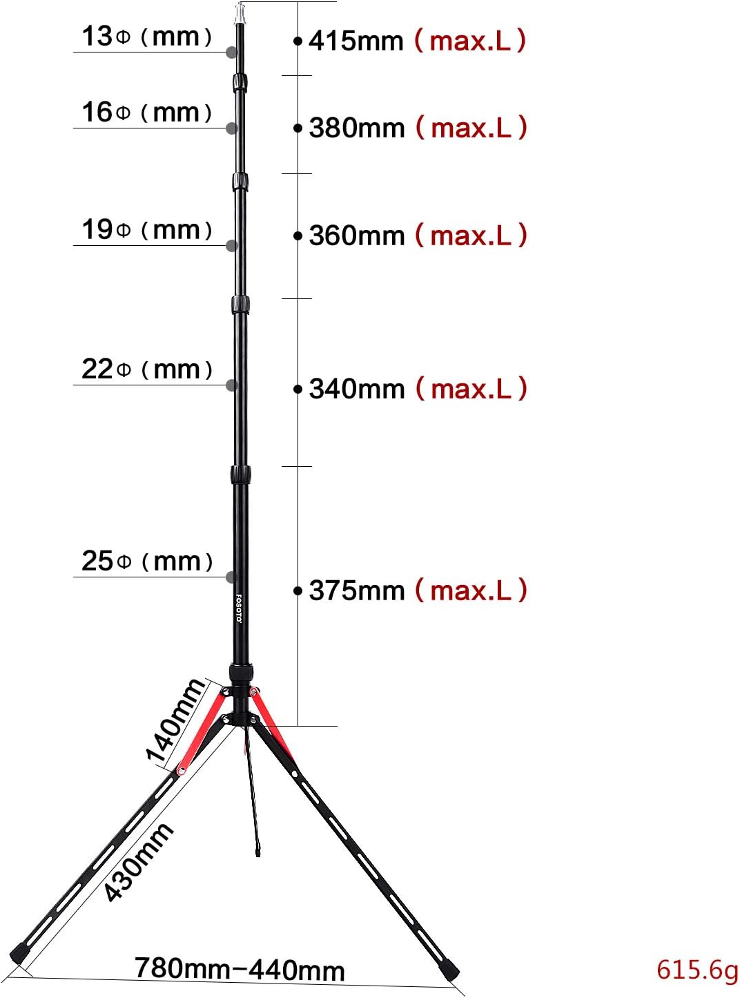 FOSOTO 7.2ft Aluminum Alloy Light Stand with Carry Bag