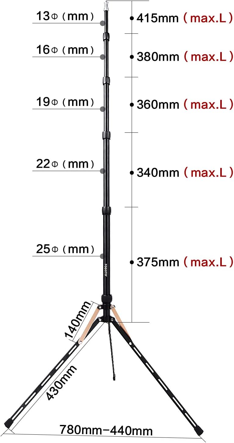 FOSOTO FT-190B 87in Aluminum Alloy Photography LED Light Tripod Stand for Photo Studio Ring Photographic Light, DSLR Cameras, Softbox, Umbrella, Flash, Portrait Shooting Lighting Stand