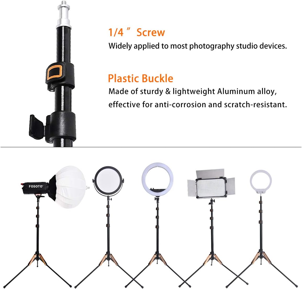 Photography Light Stand Portable Lightweight 75 inch / 6.3 Feet Aluminum Alloy Tripod Stand for Photo Studio Photographic Lighting Softbox Video Flash Umbrellas YouTube with Carry Bag