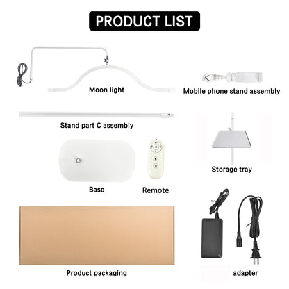 Fosoto FT-Y17 29'' LED Lash Light with Magnetic Remote & Tray, 45W Half Moon Floor Lamp for Eyelash, Makeup & Tattoo