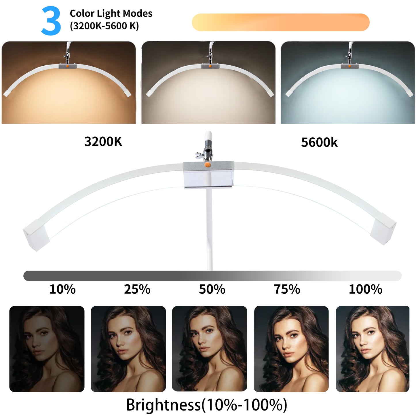 FOSOTO Foldable 2 in 1 Half Moon Light with Mirror, Flicker-Free, CRI 95+ Beauty Lamp