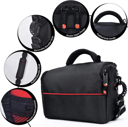 FOSOTO Compact Camera Shoulder Bag Case with Waterproof Rain Cover Compatible for Canon EOS M50 PowerShot SX420 SX430 SX70 SX50 SX30IS Sony a6400 RX10 DSC-H300 Nikon Coolpix P900