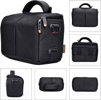 FOSOTO Compact Camera Shoulder Bag Case with Waterproof Rain Cover Compatible for Canon EOS M50 PowerShot SX420 SX430 SX70 SX50 SX30IS Sony a6400 RX10 DSC-H300 Nikon Coolpix P900